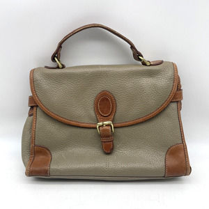 Vtg 90s Liz Claiborne Taupe Genuine Pebble Leather Top Handle Saddle Bag Purse